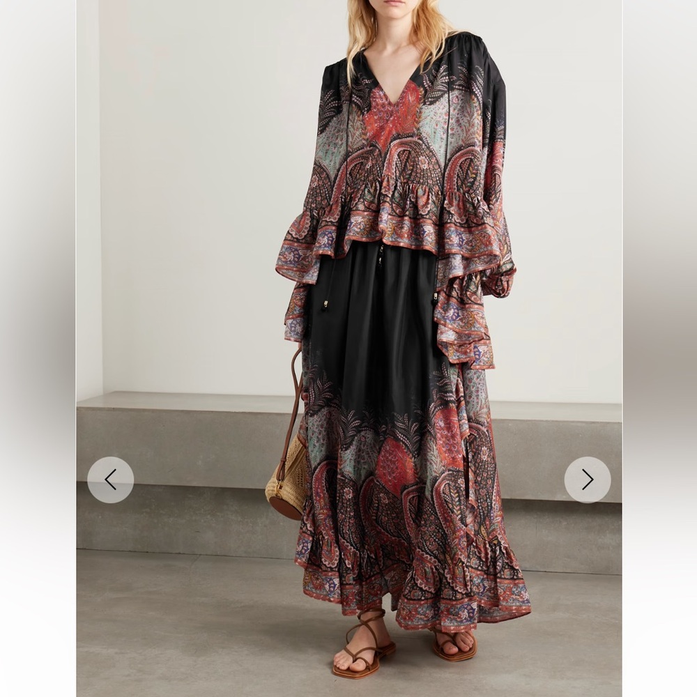 Zimmermann Rhiannon Ruffle Billow Blouse In Black Paisley Various size